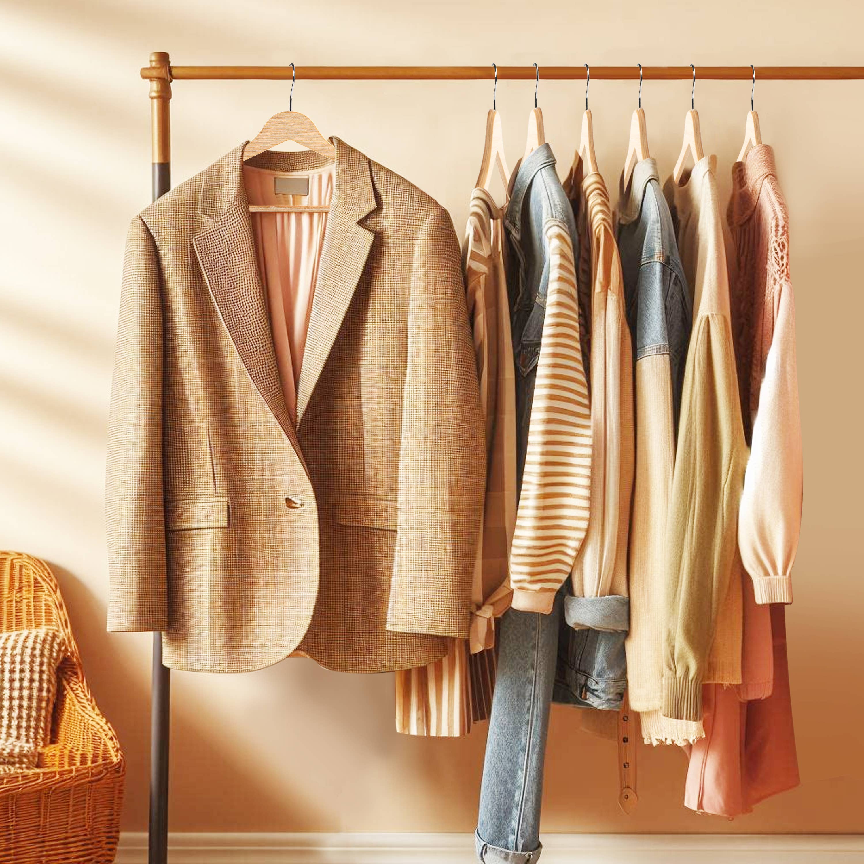 Quality Hangers - Wholesale Clothes Hangers - WLM21-NT Slim Wooden Suit Hanger with Bar, 17" Natural - 1206