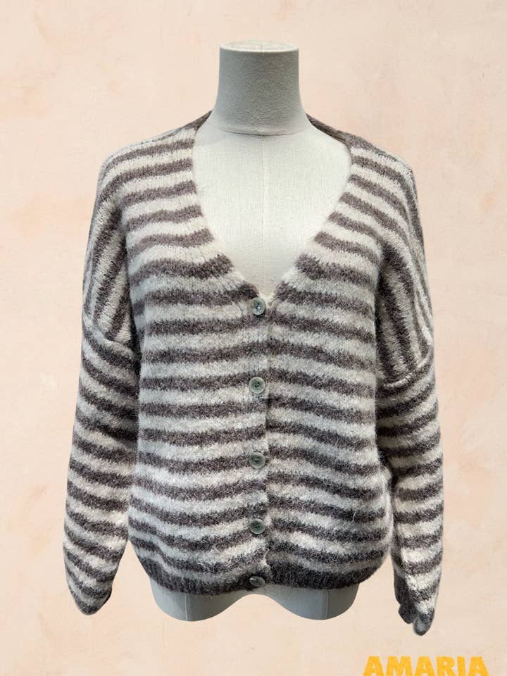 AMARIA - Wholesale Cardigan - Women's - Oversized striped cardigan in soft knit - WOOL - 510622