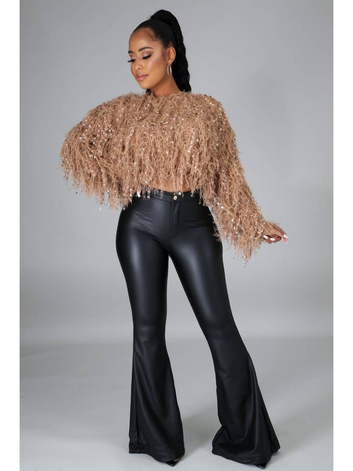 5besties inc - Wholesale Pants - Women's - Faux Leather Bell Bottom Pants.