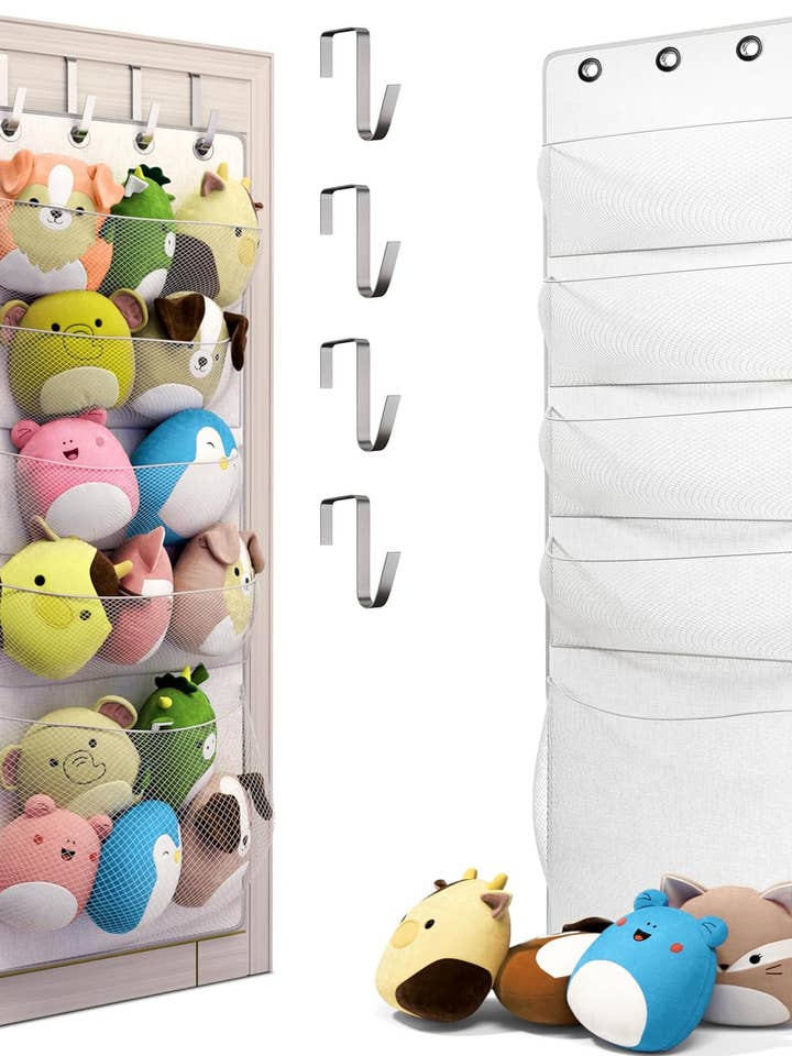 Squishmallow Holder - Utrymmesbesparande förvaringslösning över dörren med 5 stora fickor - Snabb 1-minutsinstallation - Organisera och visa Squishmallows - Hållbar och enkel åtkomst för barn för wholesale av HONEYERA