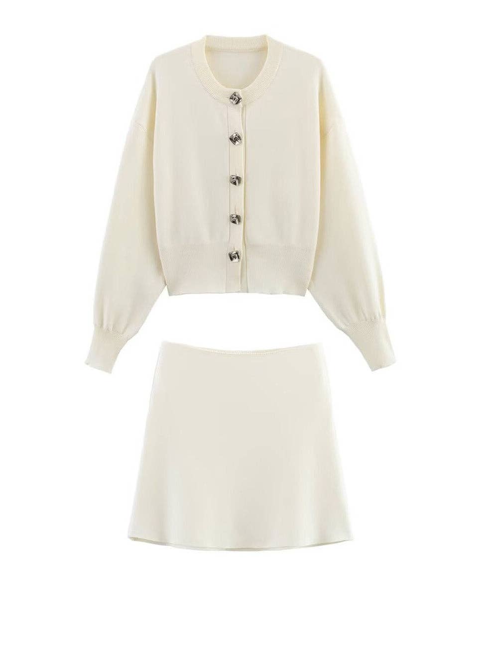 Beige 2-teilige Outfits Strick-Crop-Pullover Minirock-Set DP25F723 für den Großhandel auf Faire0