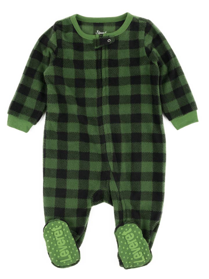 Kids Footed Fleece Pajama Plaid Pajamas for Christmas for wholesale by Leveret Pajamas