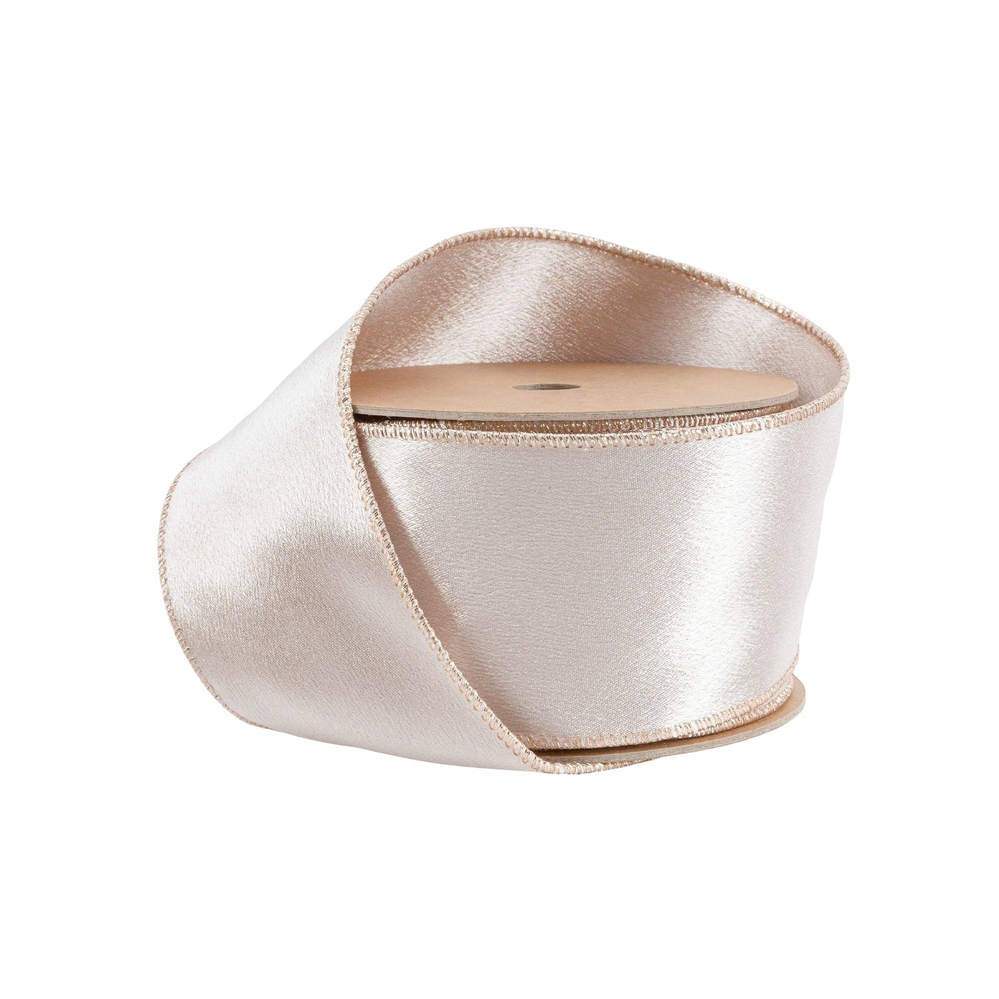 LA Ribbons Wholesale – wholesale Ribbon – Gift wrapping – 2 1/2" Wired Shimmer Satin Ribbon | Champagne with Champagne Backing | 10 Yard Roll0