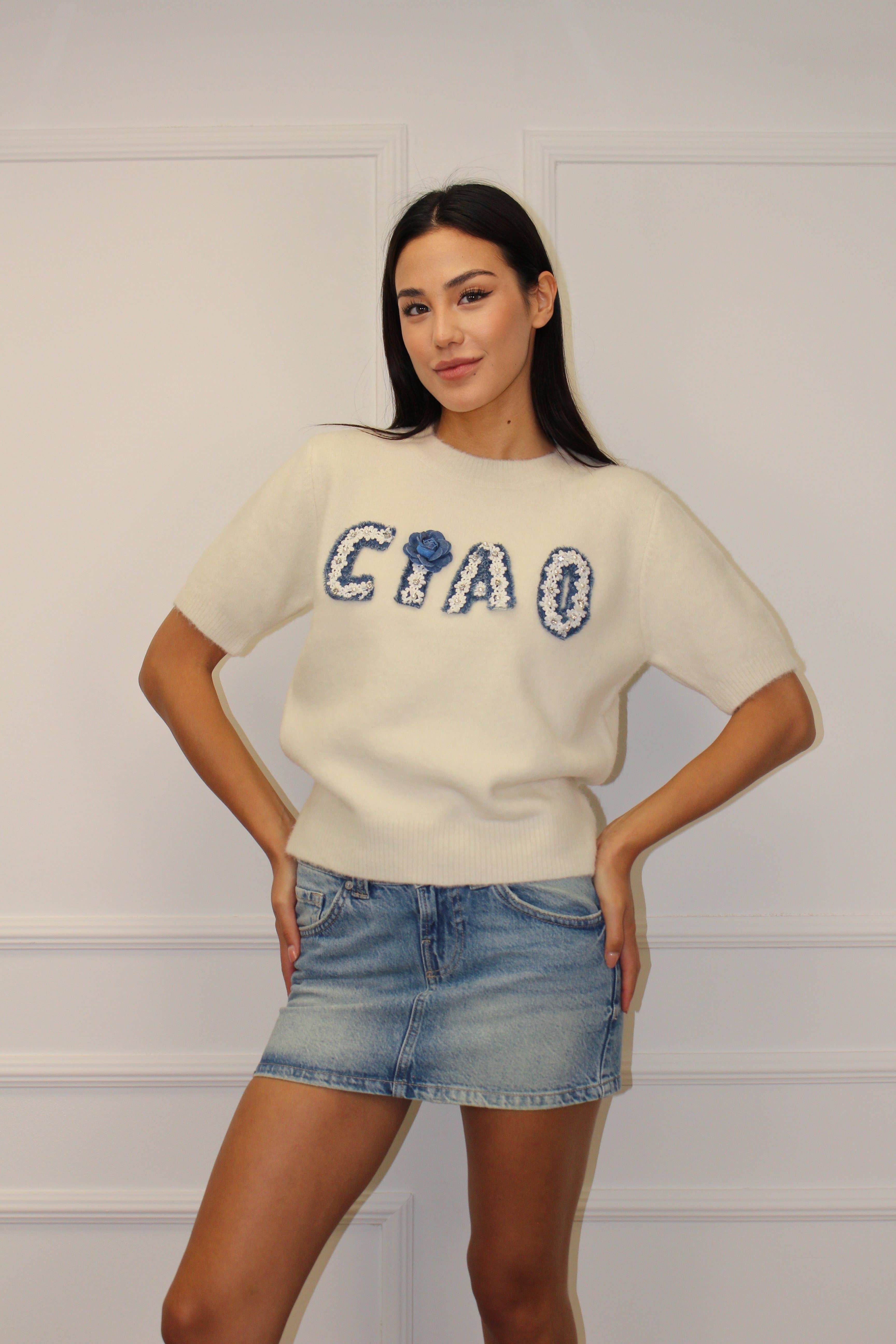 Chilli Girl Collection - Wholesale Knit Sweater - Women's - Round neck CIAO short sleeve sweater  0