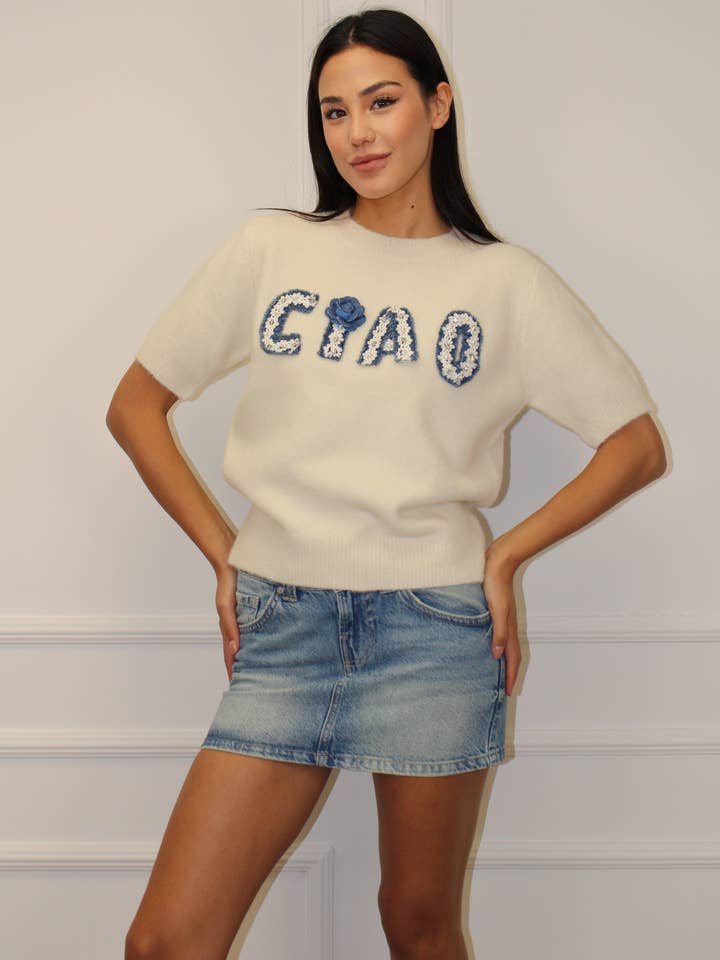 Round neck CIAO short sleeve sweater for wholesale by Chilli Girl Collection