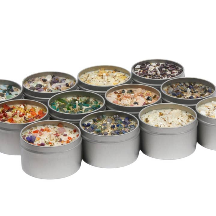 New Moon Beginnings - Wholesale Travel Candles - Crystals & Herb Energy Candles 8oz Tin Soy Candles Handmade73
