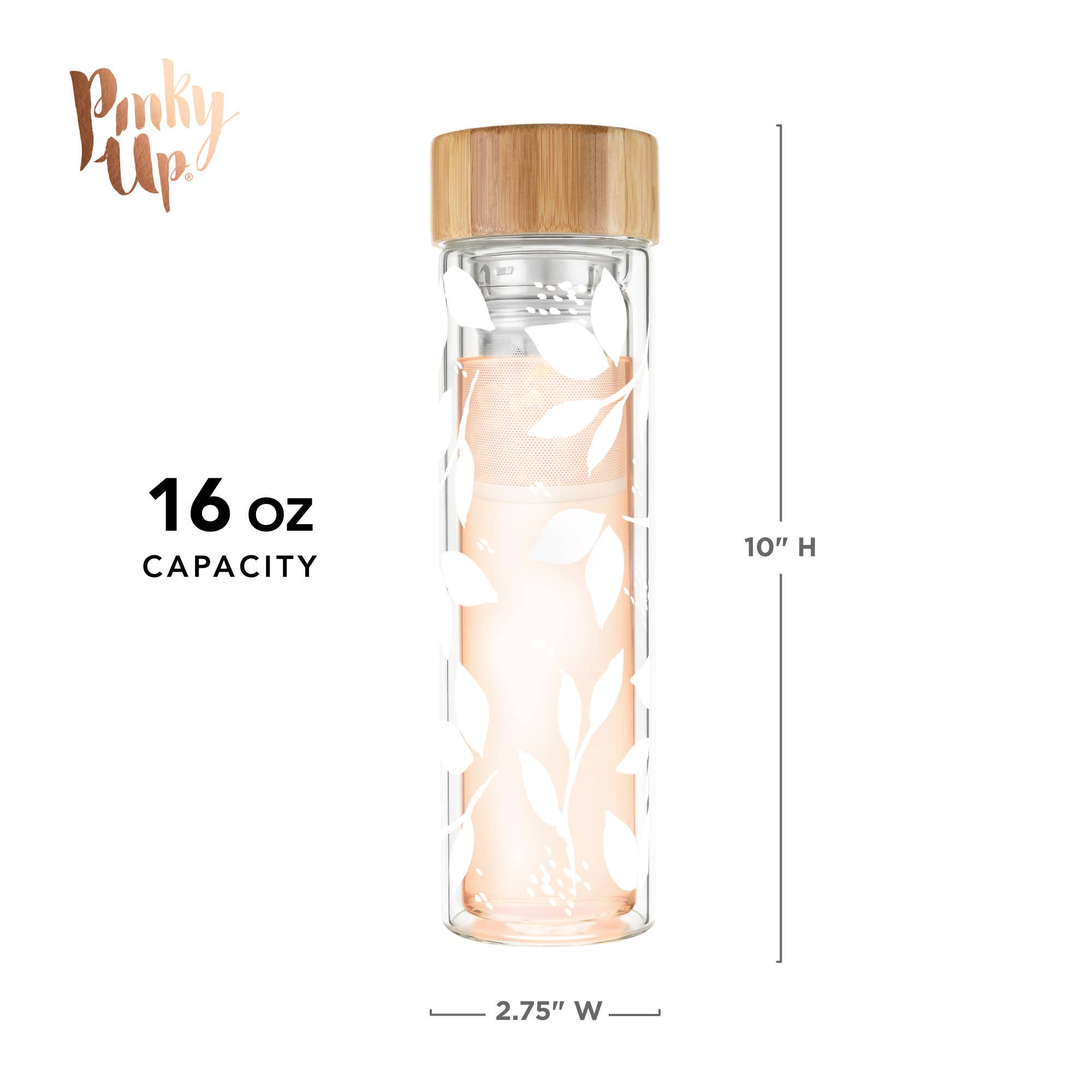 Pinky Up - Wholesale Insulated Mug/Tumbler - Blair™ Insulated Glass Travel Mug with Tea Infuser Bee6