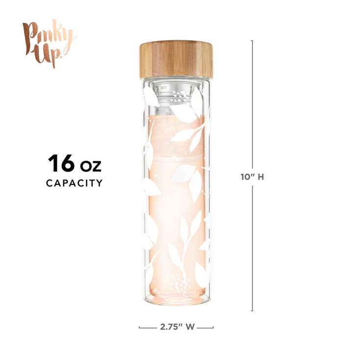 Pinky Up - Wholesale Insulated Mug/Tumbler - Blair™ Insulated Glass Travel Mug with Tea Infuser Bee6