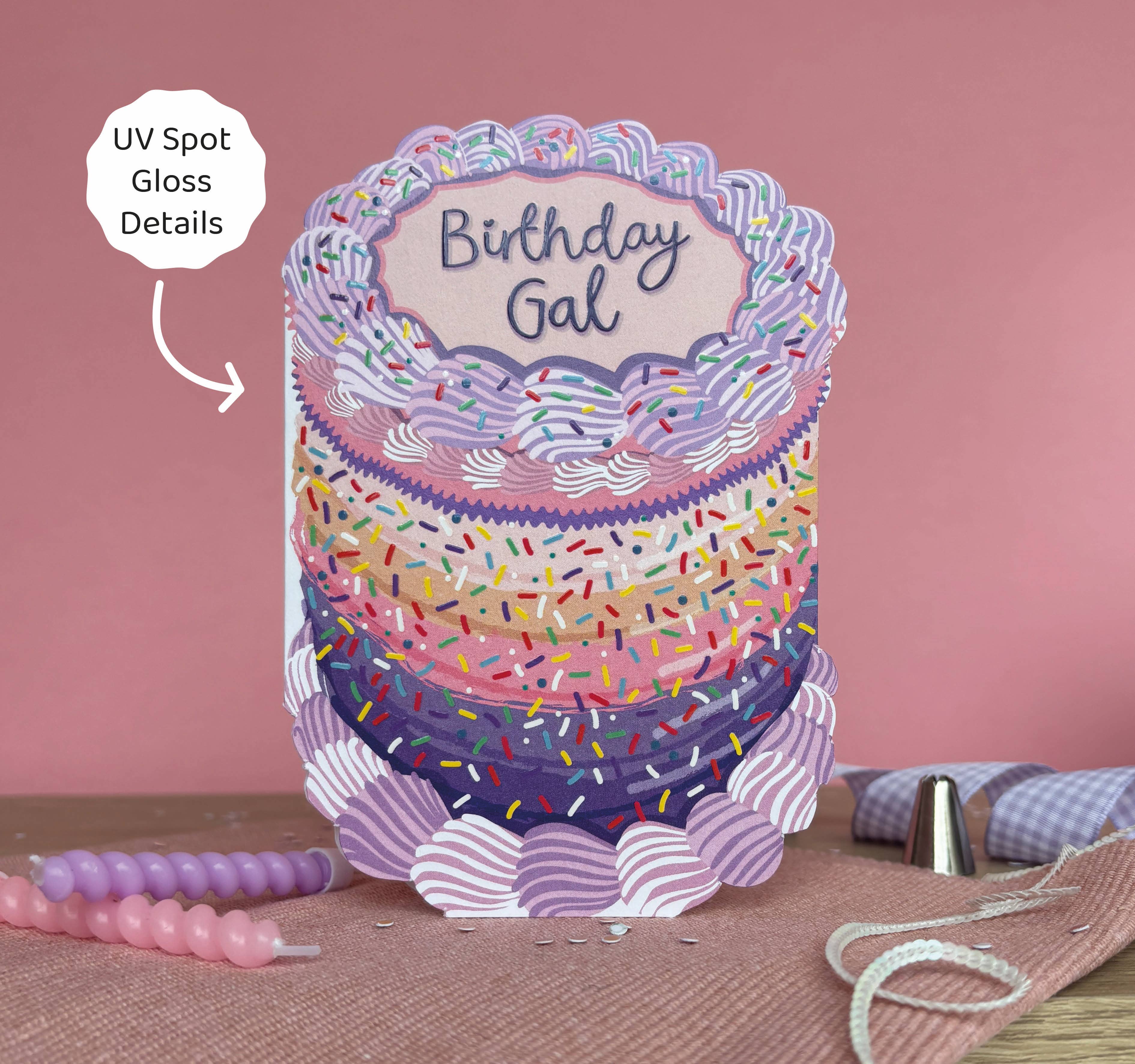Birthday Gal - Birthday Cake Shaped Greeting Card for wholesale by Two For Joy Illustration