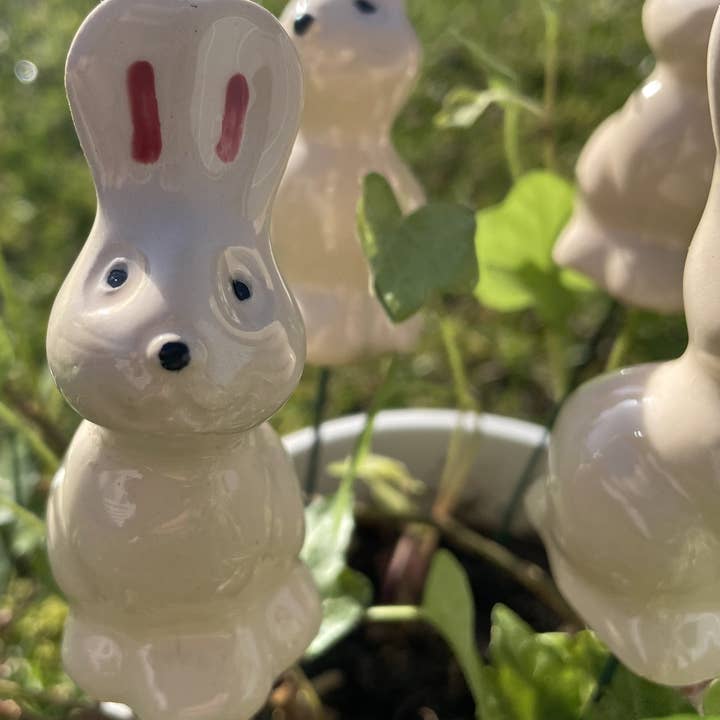 Ceramic Bunny, Bunny on stem, Plant stake for wholesale by Pannonhem AB.