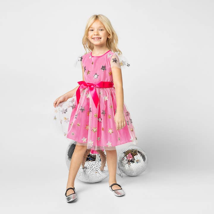 Holly Hastie London – wholesale Dress – Kids – Aster Sequin Star Tulle Girls Party Dress, Pink