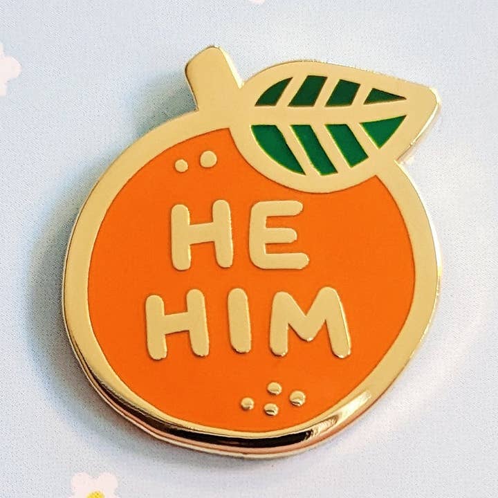 misomomo - Wholesale Lapel Pin/Button - Pronoun Orange Pin - he/him0