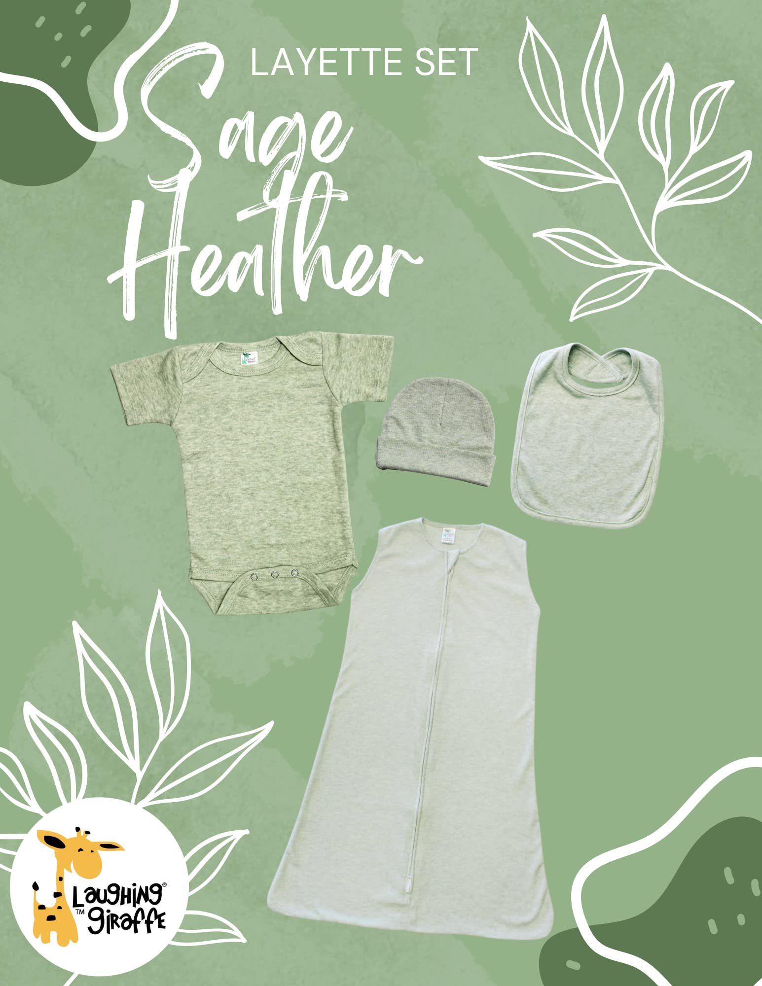Laughing Giraffe - Wholesale Clothing Set - Baby - Infant Baby Layette Bundle Set Sage Heather 4 items $17.00