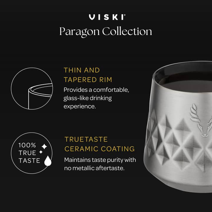 Viski - Wholesale Cocktail/Liquor Glass - Paragon Double Walled Insulated Whiskey Tasting Glass - Gold
