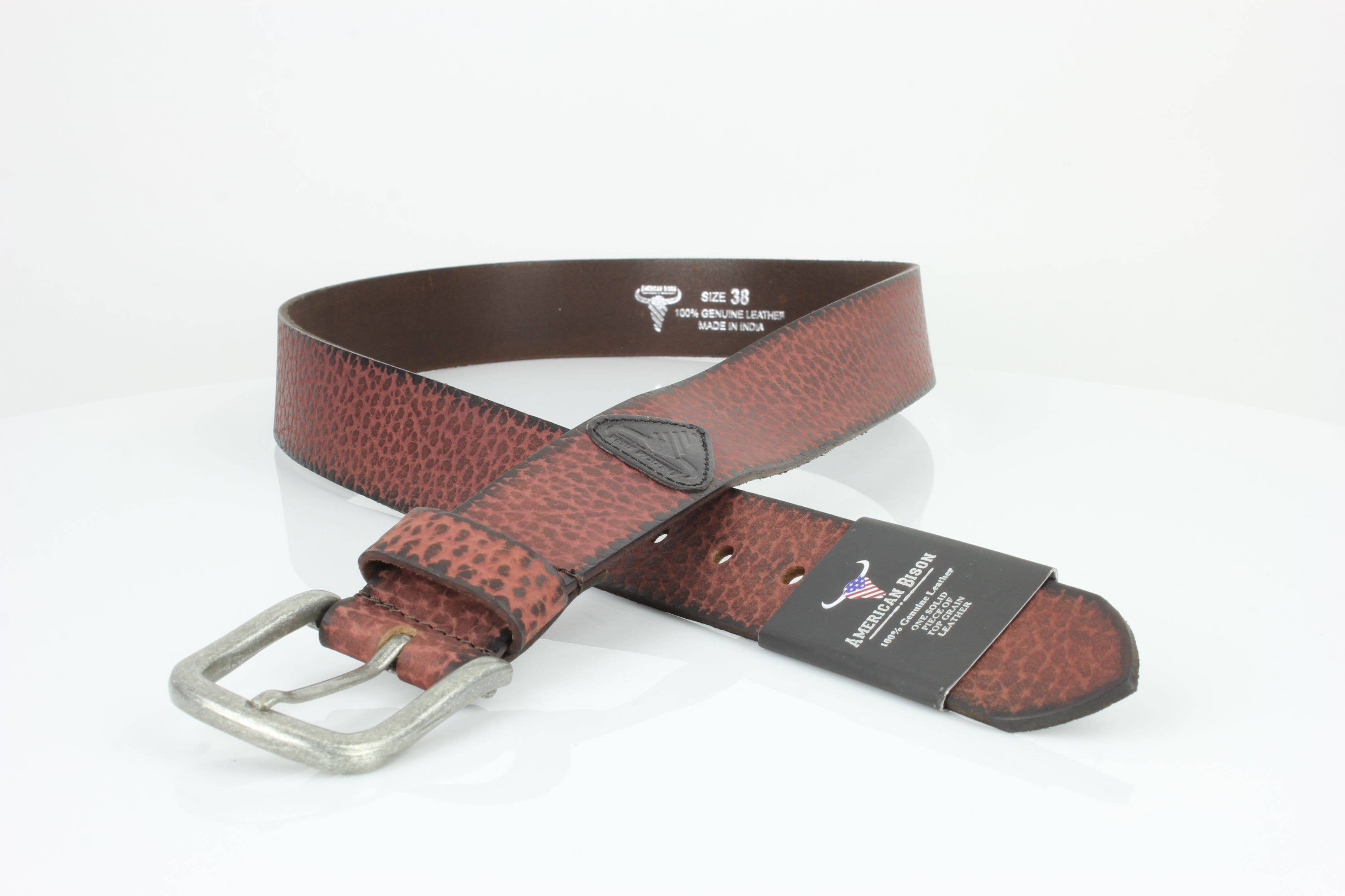 Leather Impressions Inc - Wholesale Belt - Unisex - Distressed Grain Leather Belt with Embossed Patch ABB 02312