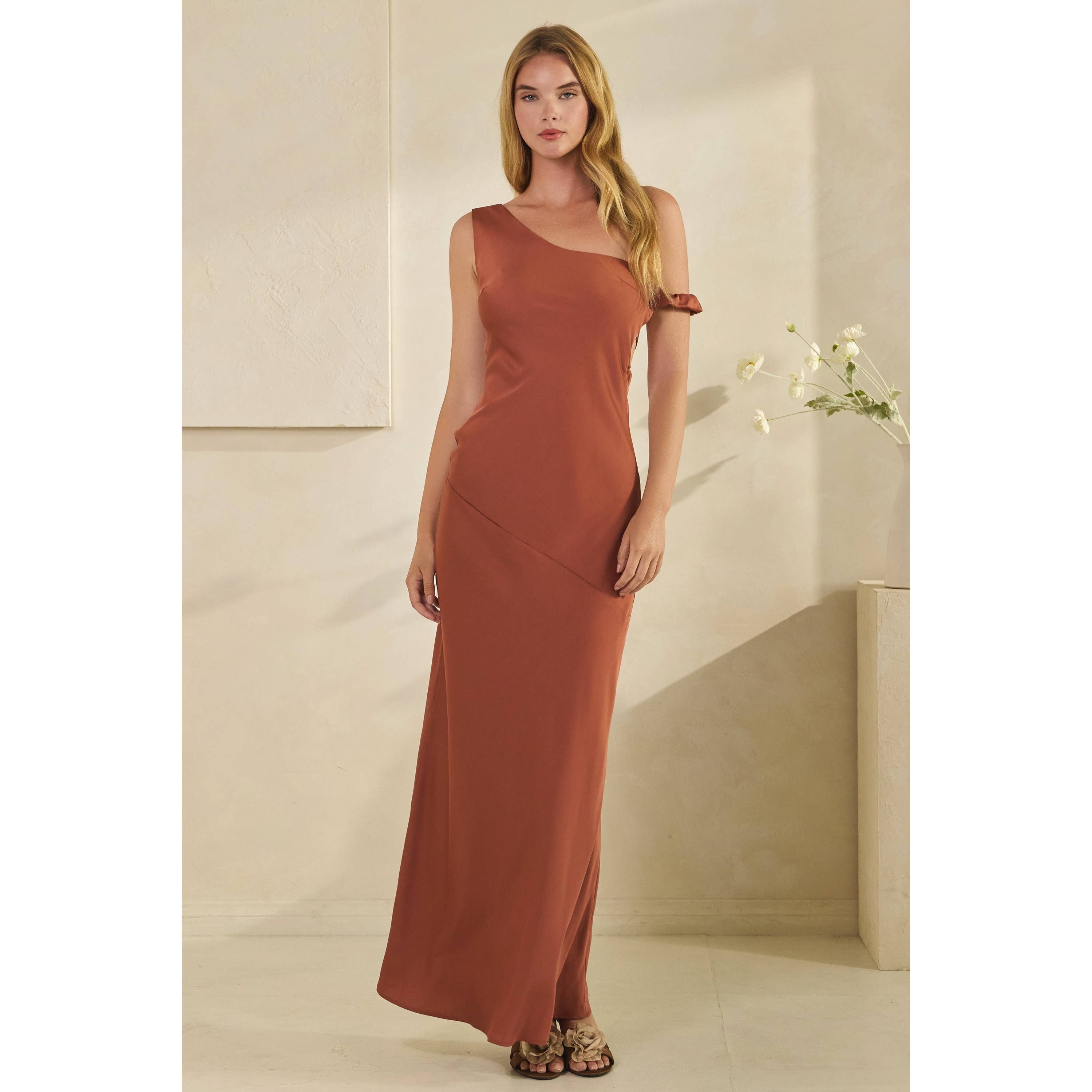 Honey Mango - Wholesale Dress - Women's - Asymmetric Satin Tie Back Maxi Dress2