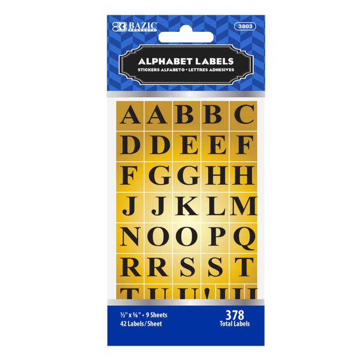 Gold Foil Alphabet Label (378/Pack) for wholesale by BAZIC Products