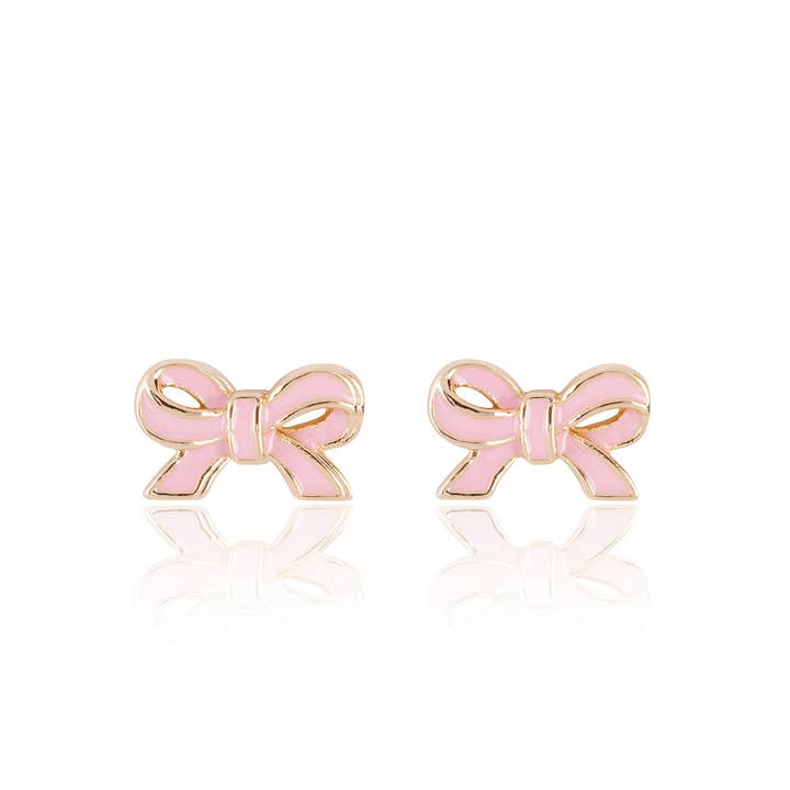 Girl Nation - Wholesale Stud/Post Earrings - Pretty Pink Bow Cutie Stud Earrings