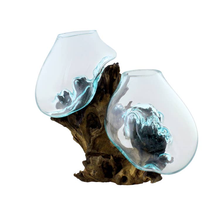 Cohasset Gifts - Wholesale Decorative Tabletop Object - 12" Tall Wood Double with (2) 15cm Cohasset Molten Glass1