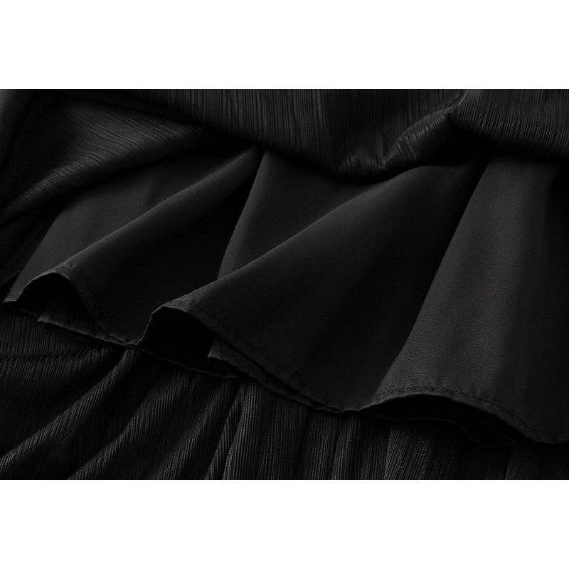 UZ Wholesale Store - Vente Jupe – femme - Jupe trapèze plissée métallique avec taille élastique de couleur unie4