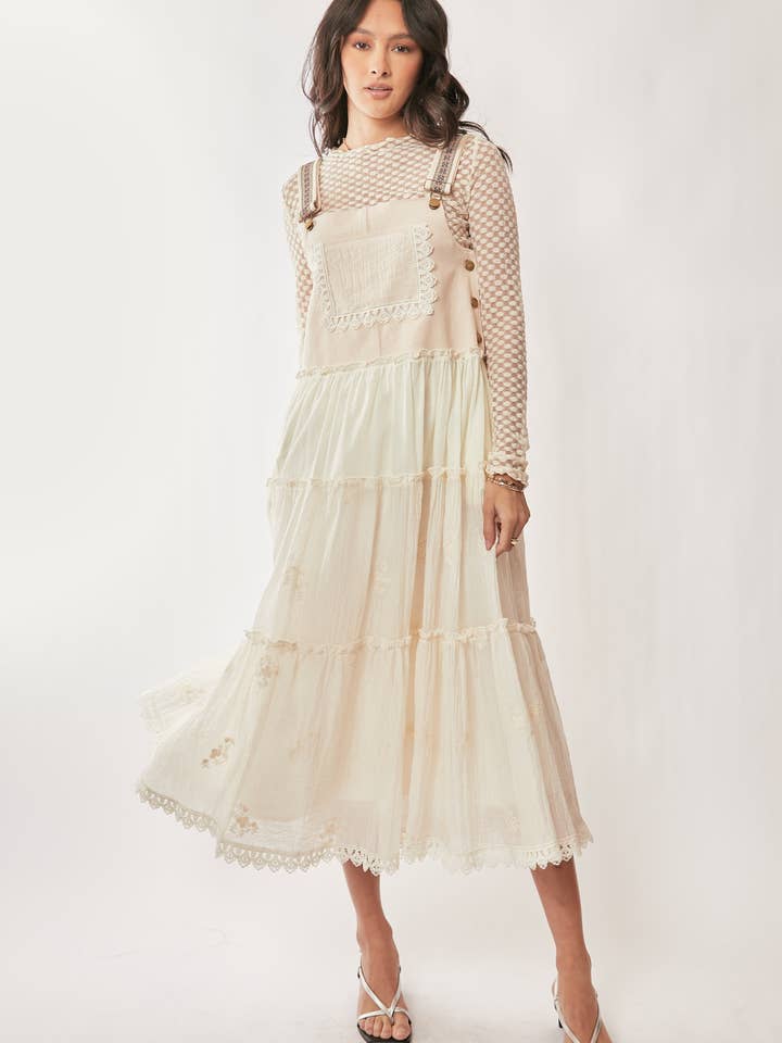 Davi & Dani - Wholesale Dress - Women's - FRONT POCKET EMBROIDERED LACE PINAFORE DRESS11