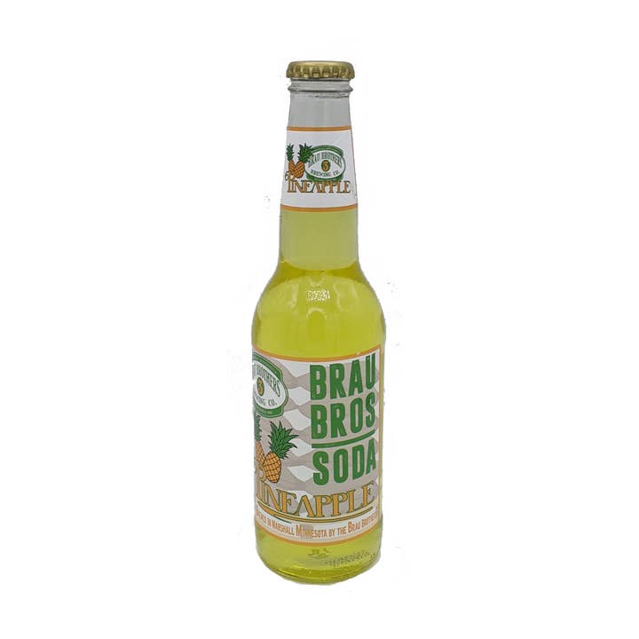 Brau Brothers Pineapple, 12ct Glass Bottle Soda for wholesale by Grandpa Joe's Candy Shop