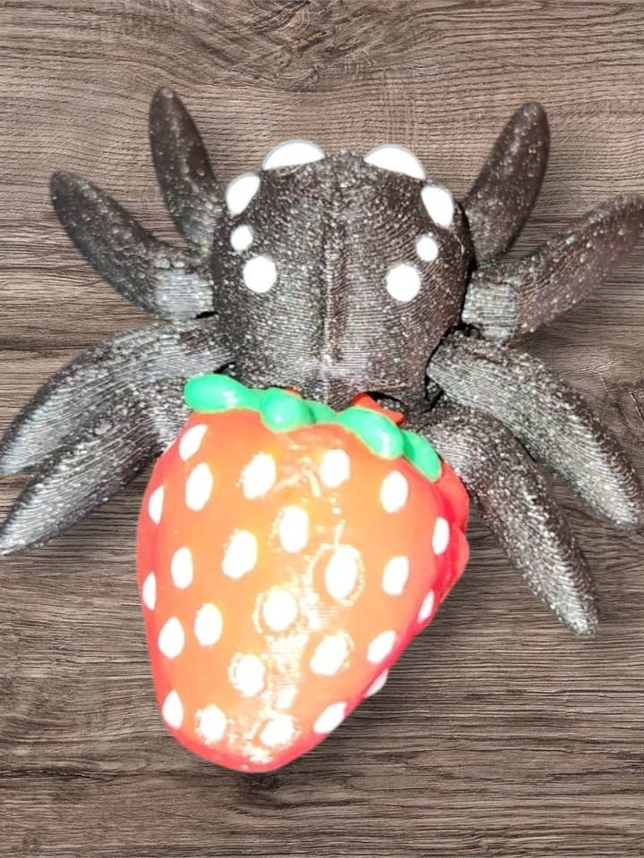 Articulated Strawberry Jumping Spider for wholesale by Clew Bay Leather & 3D Printing