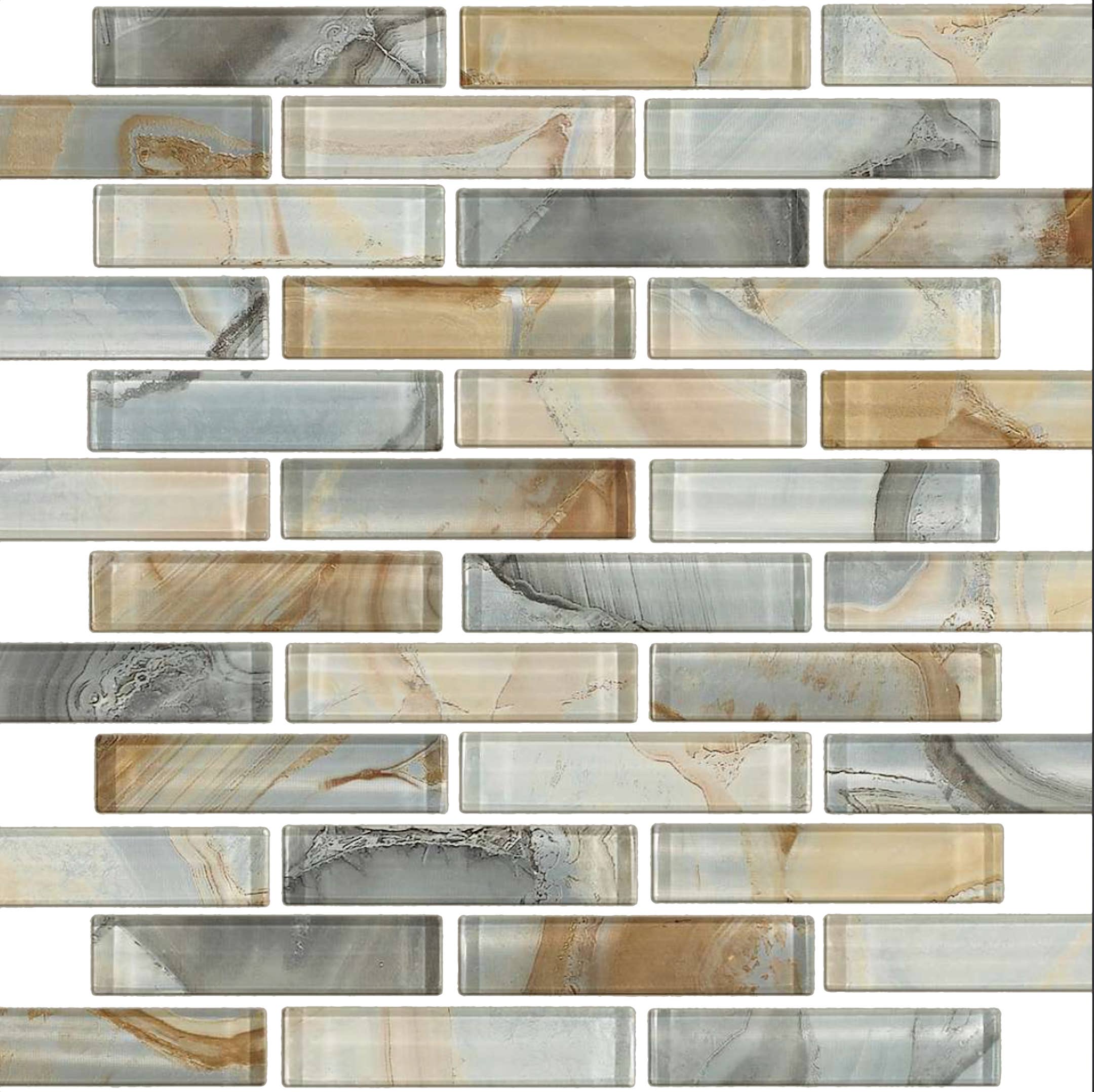 Thomas Avenue Ceramics - Vente Carrelages muraux - Mosaïques linéaires aléatoires en verre nacré de 12 « x 12"4