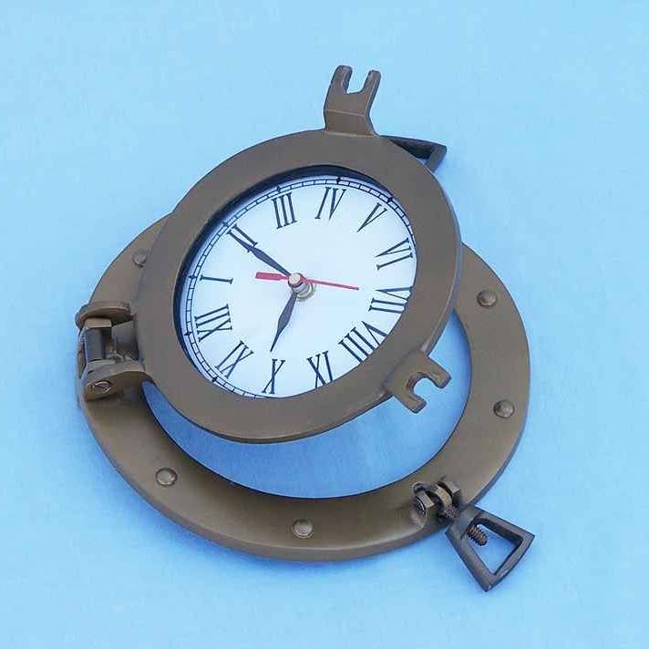 Hampton Ironworks - Vente Horloges murales - Horloge de hublot décorative en laiton antique 12" »1