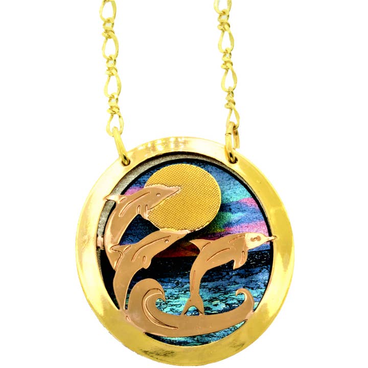 NPT 75 Dolphins Necklace NPT-75 for wholesale by COPPER ARTS INC.