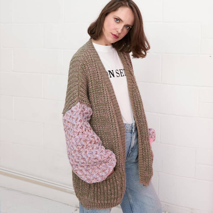 Cara & The Sky - Wholesale Cardigan - Women's - Madison Oversized Balloon Sleeve Knit Cardigan - Khaki Knit