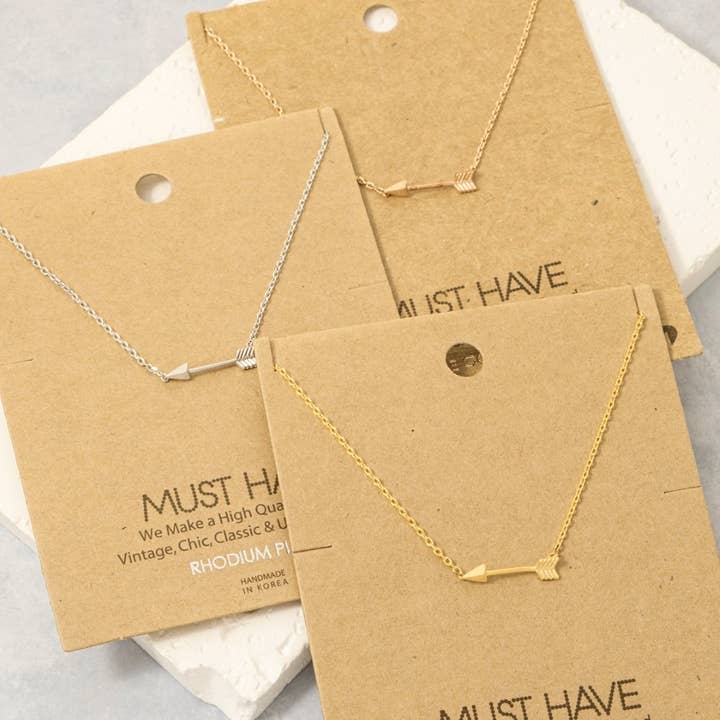 Fame Accessories - Wholesale Pendant/Charm Necklace - Gold Dipped Love Arrow Pendant Necklace