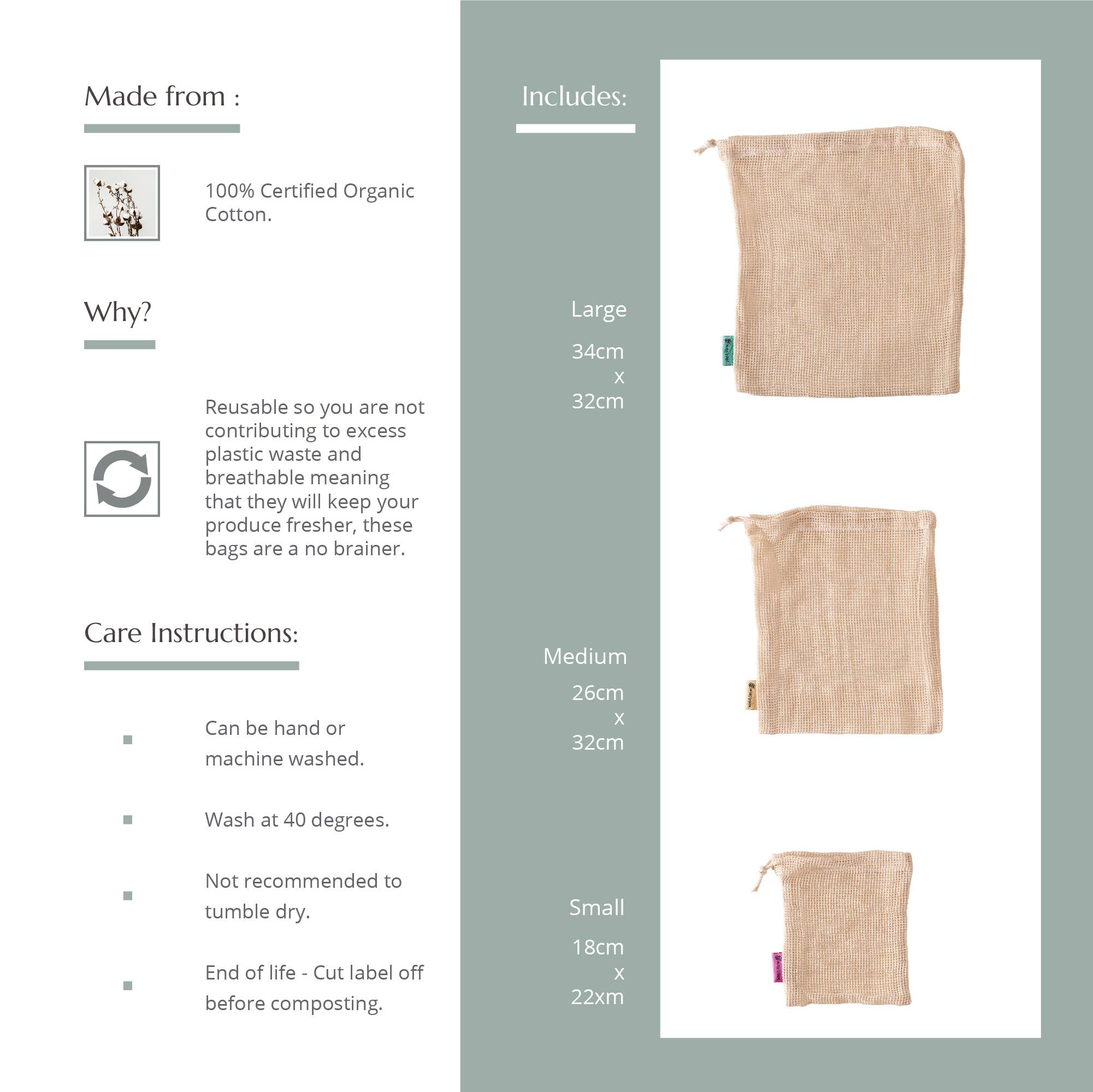 Wild and Stone - Venta al por mayor Bolsas de la compra - Bolsas reutilizables de malla para productos de algodón orgánico4