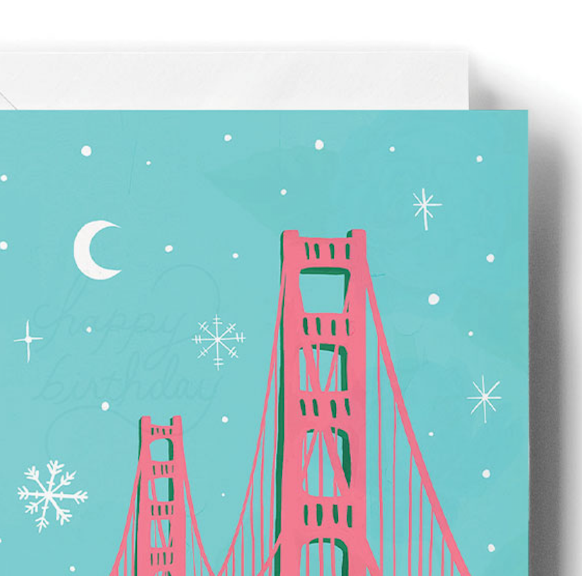 Brenna Daugherty Illustration - Wholesale Season's Greetings Card - Golden Gate Bridge Holiday Card3