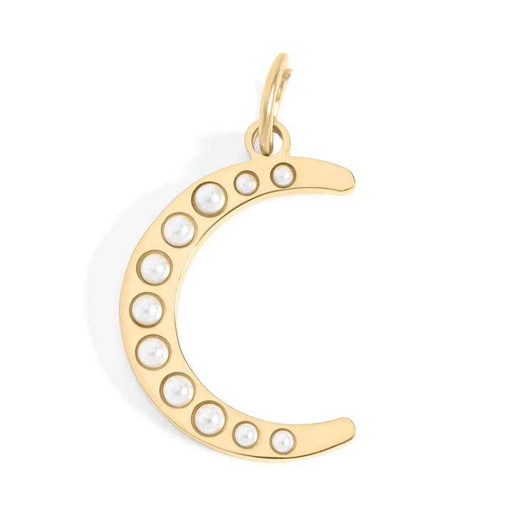 18K Gold PVD Stainless Steel Pearl Moon Charm for wholesale by Sunflower Soul Boutique