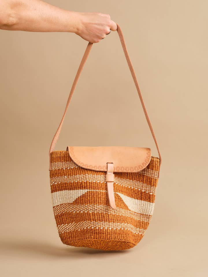 Terracotta Geometric Sisal Basket Bag for wholesale by Jenna Bee