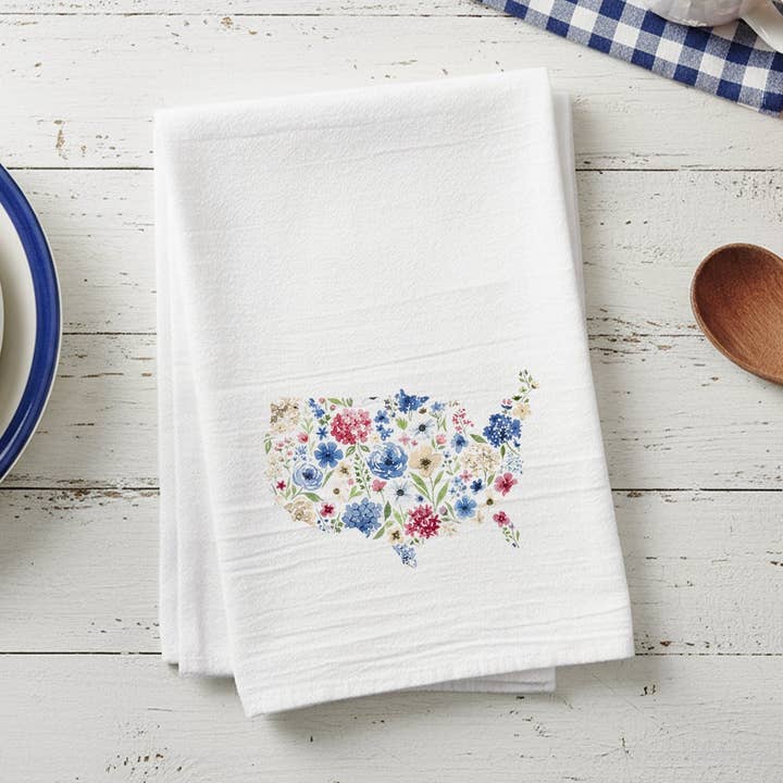 United States Americanna Floral Watercolor - Tea Towel for wholesale by Heritage 76