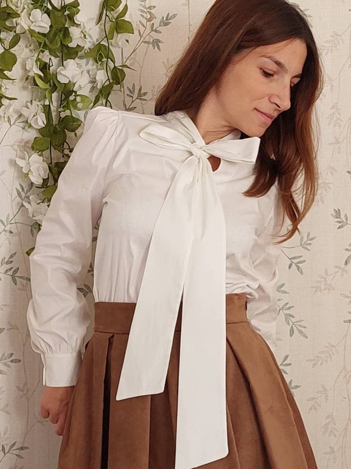 EgoChic Milano – Großhandel Bluse – Damen – Bluse mit Schleife um den Hals, Langarmbluse für Damen