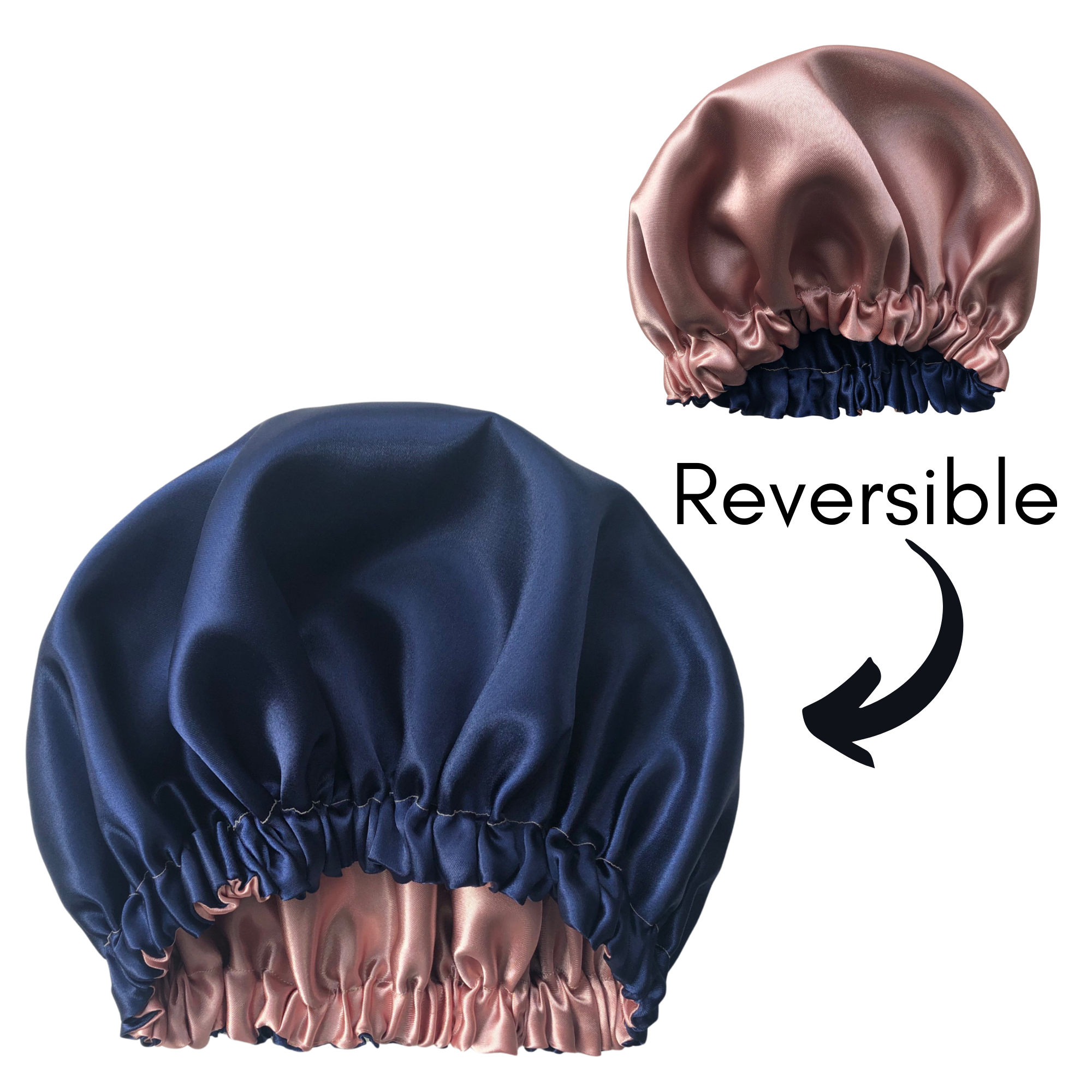 Satin Rowe – wholesale Shower cap – Satin Bonnet - Navy Blush Reversible2