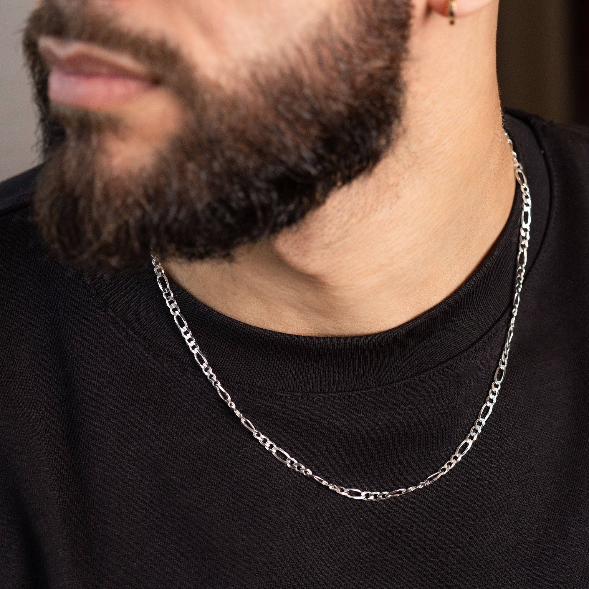 Pori Jewelry - Vendita all'ingrosso Collane a catena e maglie - Collana da uomo in argento sterling 925 massiccio con catena Figaro da 4 mm, 20"0