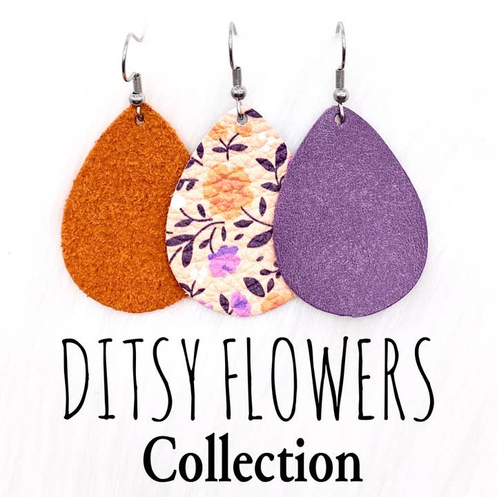 1.5" Ditsy Flowers Mini Collection (Leather) -Earrings for wholesale by Doohickies