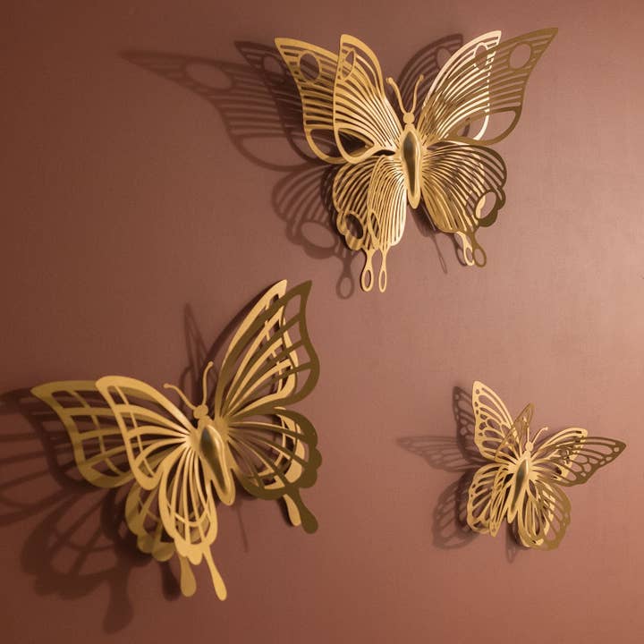 Conjunto de 3 arte de parede de metal Mariposa - APT575 por atacado de NOXART LLC