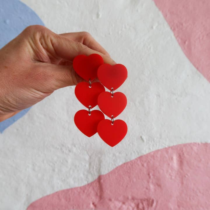 Galentine Red Heart Dangle Earrings for wholesale by Pink Nade