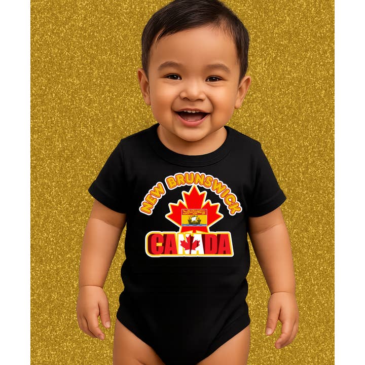 New Brunswick Flag Baby Bodysuit Ahornblad Design/Baby Gave for engroshandel hos Worldwide Souvenir Mart