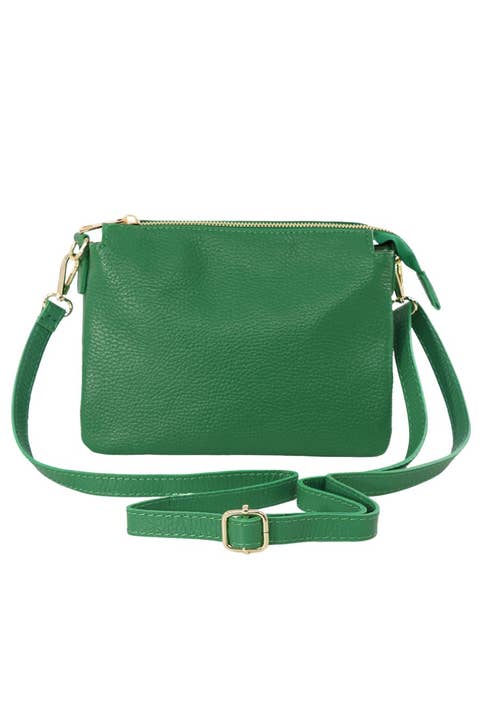 Gia - Italian Leather Crossbody Bag - Bright Green, Pebbled for wholesale by Sarta Pelle