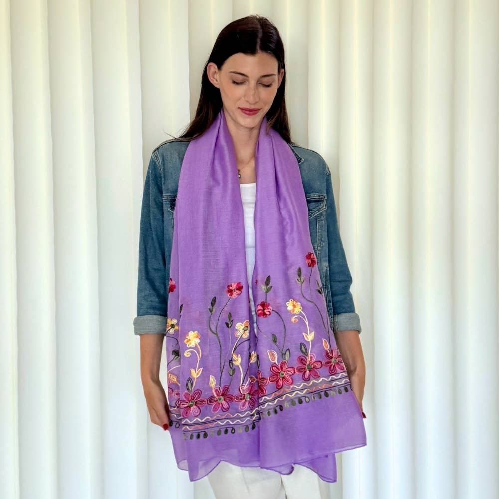 Humble Hilo – Engroshandel Tørklæde - Dame – Humble Hilo Broderet tørklæde/sjal med blomster58