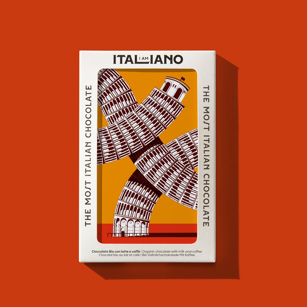 I AM ITALIANO - Wholesale Chocolate Bar - Tower of Pisa - Organic Chocolate with Milk and Coffee