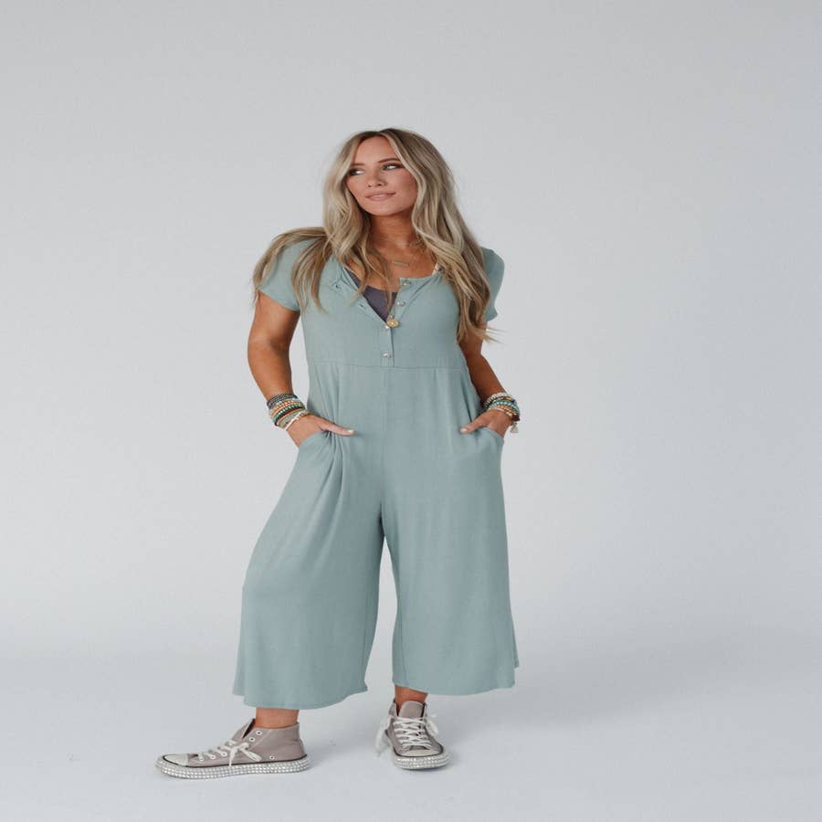 Spanx Airessentials Long Sleeve Wide Leg Jumpsuit in Blue