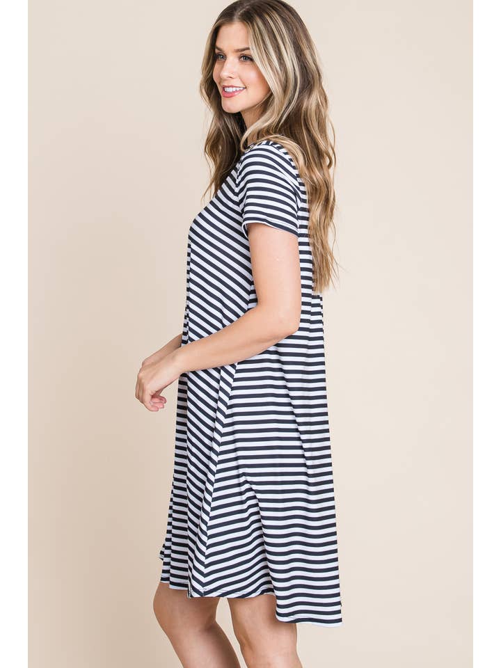 BLACK DA1387 STRIPED SWING DRESS for wholesale on Faire