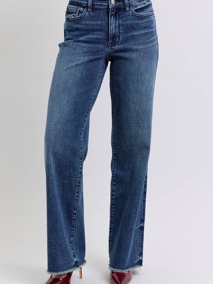 Judy Blue Full Size Raw Hem Mid Rise Jeans for wholesale by ClassiQ